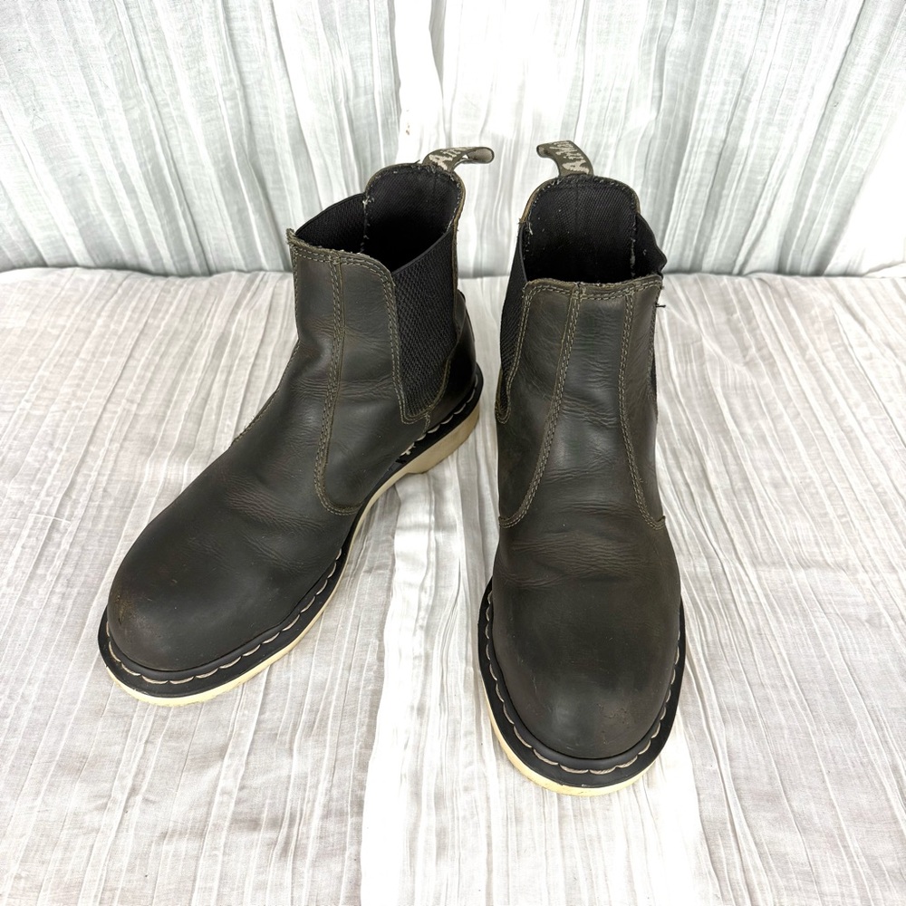 Dr. Martens Arbor Steel Toe Chelsea Work Boots Dark Olive Brown Leather Airwalk - Picture 3 of 15